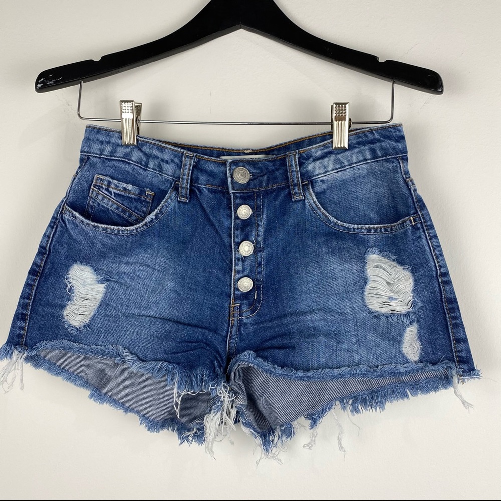 High waisted denim shorts S distress